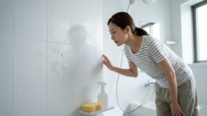 お風呂の壁に白い汚れ