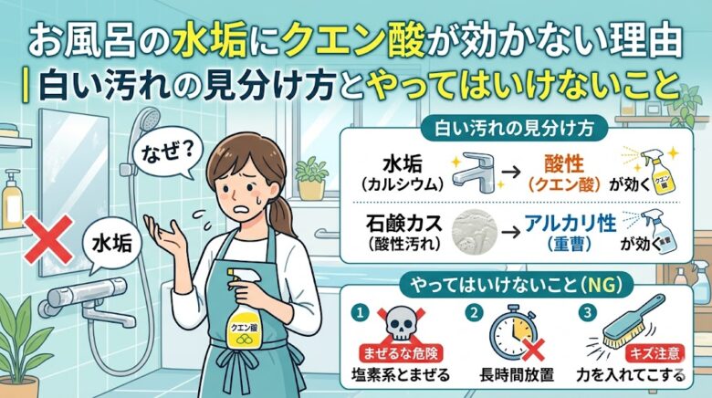 お風呂の水垢にクエン酸が効かない理由